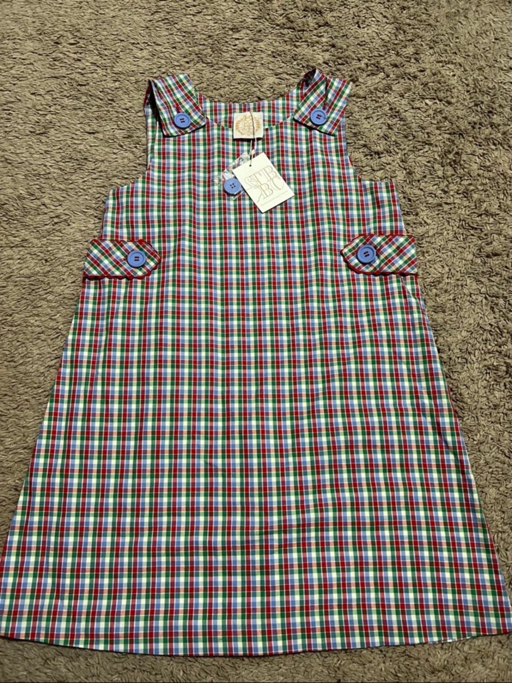 The Beaufort Bonnet Company Red, Green & Blue Plaid Girls' Pinafore Dress